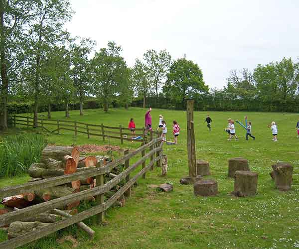 school grounds with children playing